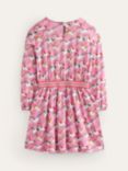 Mini Boden Kids' Unicorn Print Blouson Sleeve Dress, Ballet Pink