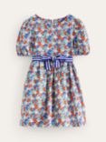 Mini Boden Kids' Floral Linen Blend Vintage Bow Dress, Nautical Floral, Nautical Floral