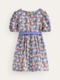 Mini Boden Kids' Floral Linen Blend Vintage Bow Dress, Nautical Floral, Nautical Floral