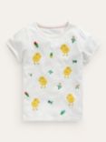 Mini Boden Kids' Floral Chicks Superstitch Jersey Top, Ivory
