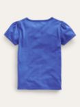 Mini Boden Kids' Unicorn Puff Sleeve Applique T-Shirt, Bluejay