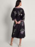 Monsoon Kaya Embroidered Midi Dress, Black/Multi