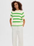 SELECTED FEMME Stripe Short Sleeve Jumper, Snow White/Green