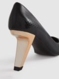 Reiss Monroe Leather Angled Heel Court Shoes, Black