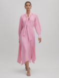 Reiss Erica Tie Neck Belted Midi Dress, Pink