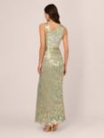 Adrianna Papell Foil Asymmetric Maxi Dress, Sage/Gold