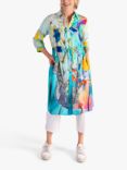 chesca Abstract Painted Garden Flower Print Shirt Dress, Aqua/Multi