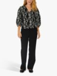 A-VIEW Embroidered Cotton Blouse, Black/Off White