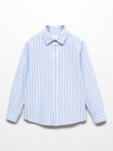Mango Baby Oliver Regular Fit Stripe Long Sleeve Shirt, Pastel Blue