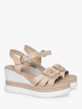 NeroGiardini Leather Wedge Sandals, Beige, Beige