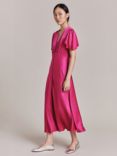 Ghost Grace Satin Swing Midi Dress, Bright Pink