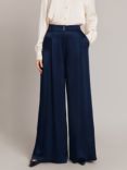 Ghost Sadie Wide Leg Satin Trousers, Navy