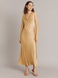 Ghost Emily Cowl Neck Bias Cut Satin Maxi Dress, Yellow