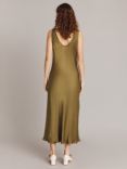 Ghost Palm Bias Cut Satin Slip Dress, Olive