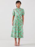 L.K.Bennett Petite Royal Ascot Hedy Floral Bouquet Print Tiered Midi Dress, Green/Multi