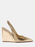 Mint Velvet Metallic Leather Pointed Toe Wedge Slingback Shoes, Gold