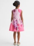 Reiss Kids' Rosalind Floral Print Scuba Dress, Pink