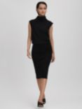 Reiss Cici Roll Neck Knitted Midi Dress, Black