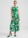 Hobbs Angelica Floral Midi Dress, Green Ivory
