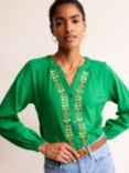 Boden Embroidered Detail Top, Rich Emerald