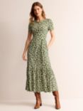 Boden Emma Tiered Jersey Midi Dress, Winter Moss