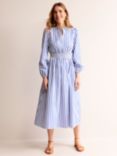 Boden Smocked Waist Striped Midi Shirt Dress, Ivory/Blue