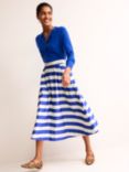 Boden Stripe Isabella Cotton Sateen Skirt, Ivory/Blue