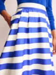Boden Stripe Isabella Cotton Sateen Skirt, Ivory/Blue