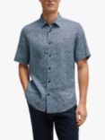 BOSS Liam Leaf Print Linen Blend Shirt, Blue