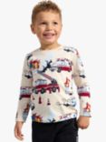 Lindex Kids' Fire Vehicles Print Long Sleeve Top, Light Beige