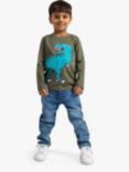 Lindex Kids' Dinosaur Sequin Top, Dark Dusty Khaki