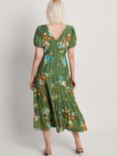 Monsoon Zafia Floral Midi Tiered Dress, Green/Multi