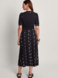 Monsoon Ethel Embroidered Midi Jersey Dress, Black
