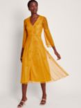 Monsoon Alba Embroidered Midi Tea Dress, Yellow