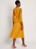 Monsoon Alba Embroidered Midi Tea Dress, Yellow