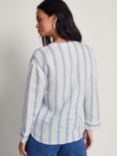 Monsoon Lea Linen Stripe Top, Blue