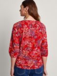 Monsoon Micola Floral Linen Blend Blouse, Red