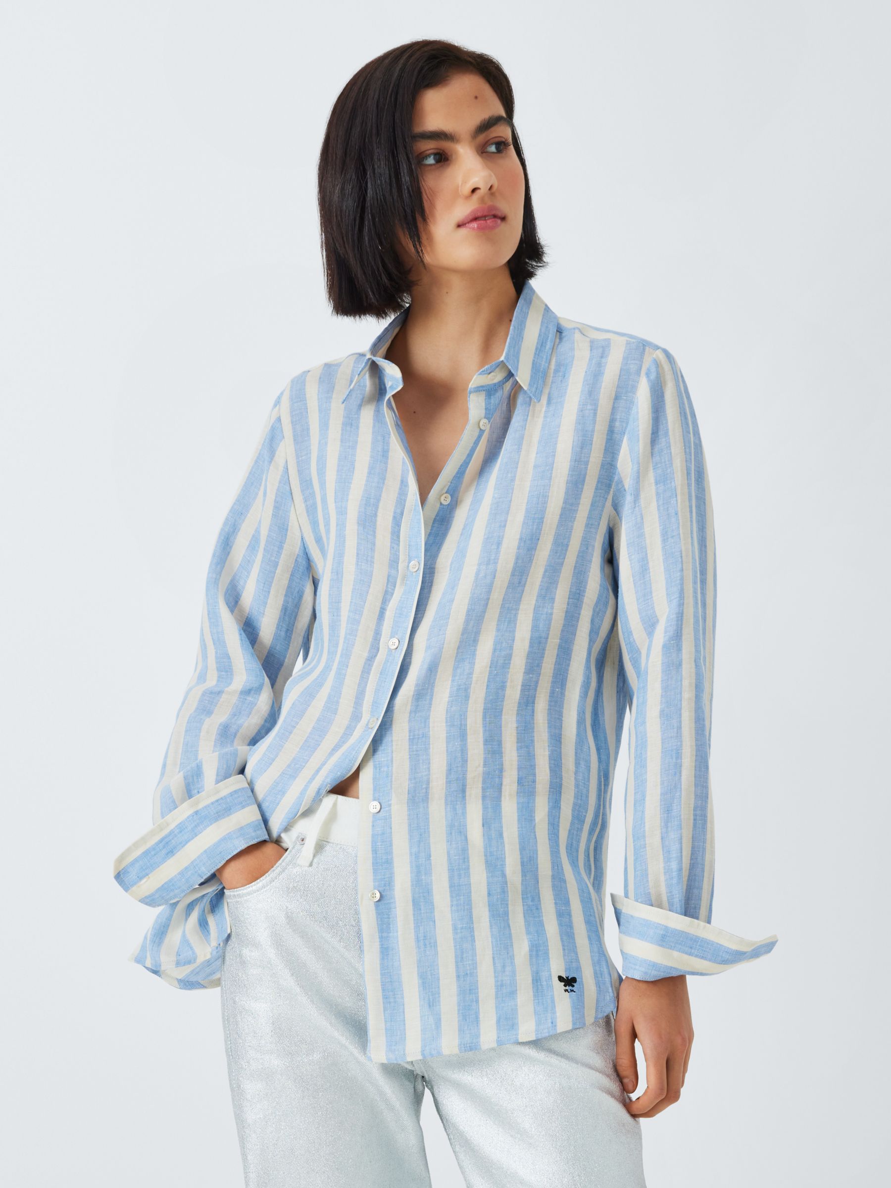 Weekend MaxMara Lari Stripe Linen Shirt, Light Blue/Multi, 18