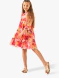 Angel & Rocket Kids' Elisa Floral Print Mesh Tiered Dress, Red/Multi