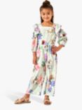 Angel & Rocket Kids' Fiorella Floral Print Open Sleeve Detail Jumpsuit, Mint