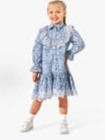 Angel & Rocket Kids' Amelie Zebra Print Embroidered Broderie Shirt Dress, Blue