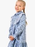 Angel & Rocket Kids' Amelie Zebra Print Embroidered Broderie Shirt Dress, Blue