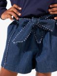 Angel & Rocket Kids' Susanna Tie Waist Bobble Trim Denim Shorts, Blue