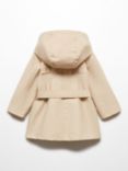 Mango Baby Double Breasted Hooded Trench Coat, Pastel Brown
