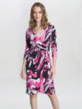 Gina Bacconi Anabelle Printed Jersey Wrap Effect Dress, Pink/Multi