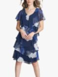 Gina Bacconi Benita Printed V Neck Tiered Dress, Navy/Multi