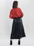 Gina Bacconi Tatiana Pleated Midi Faux Leather Skirt, Black