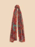 White Stuff Abstract Print Cotton Scarf, Red/Multi