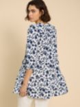 White Stuff Marta Floral Cotton Tunic Top, White/Navy