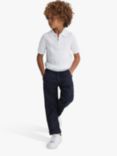 Reiss Kids' Tropic Textured Half Zip Short Sleeve Polo Shirt, White